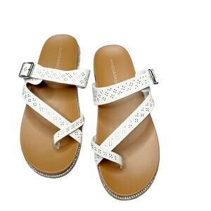 Andiamo Anyla White Studded Slip On Sandals Size 9W